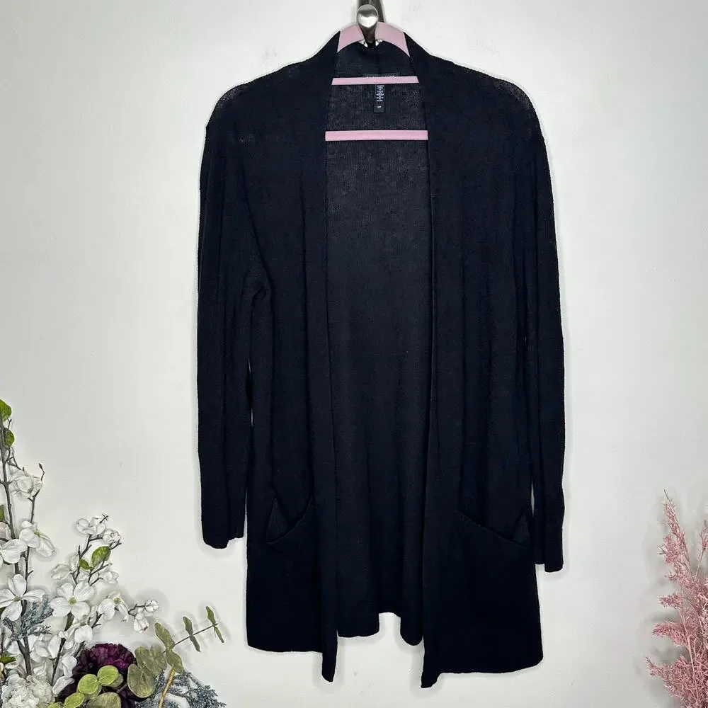 EILEEN FISHER Linen Crepe Stretch Cardigan Black {3B52}